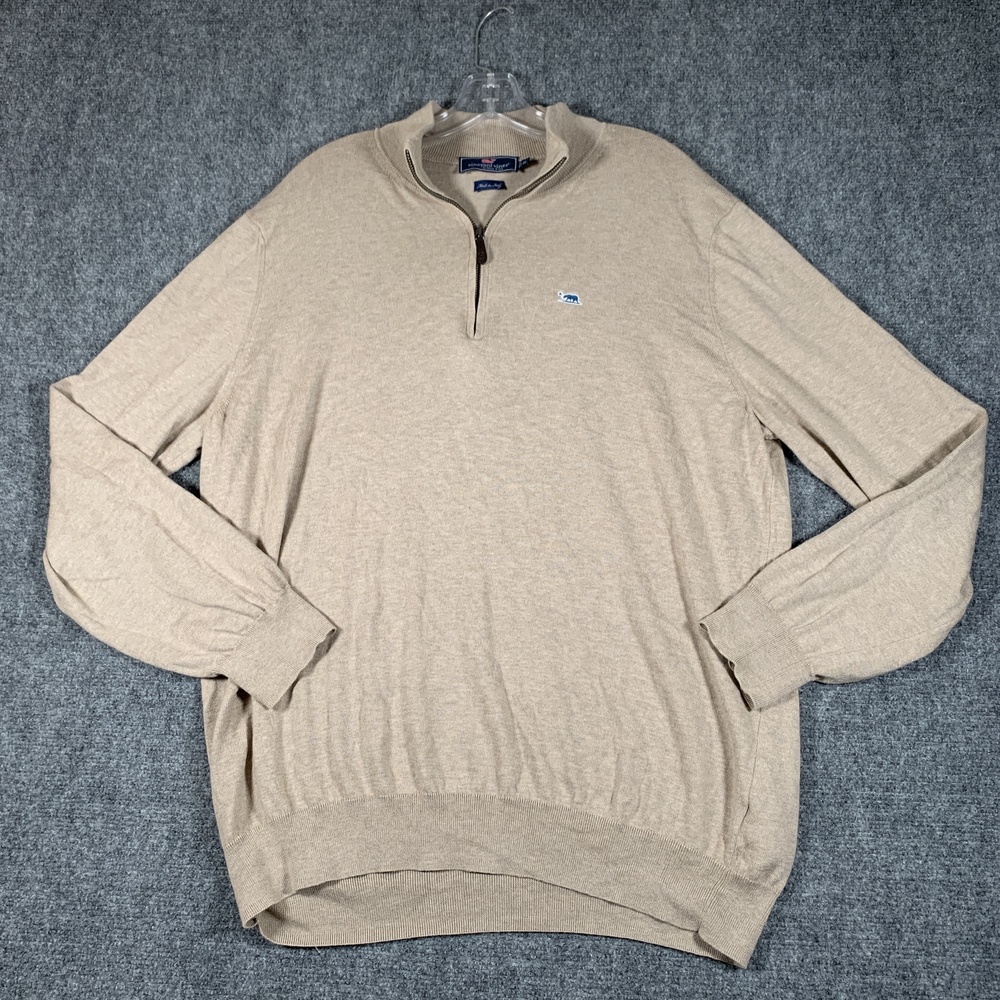 Vineyard Vines Sweater Mens XL Beige Quarter Zip Mock Neck Cotton Cashmere Italy